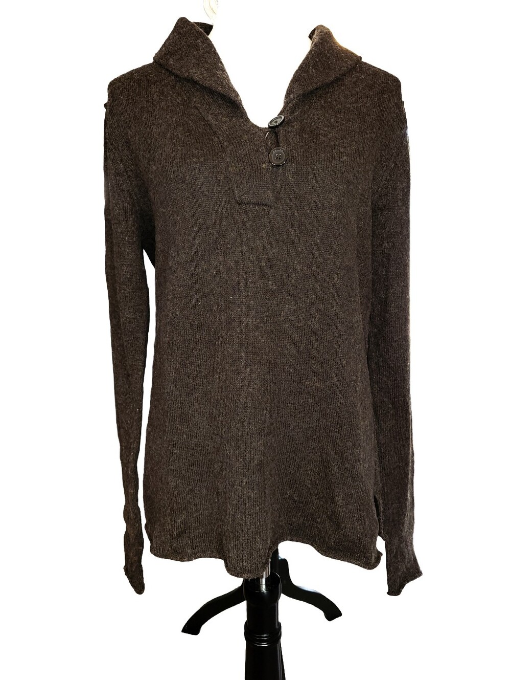 Gap Ladies Brown Knit Shawl Collar Two Button Pullover Sweater Size Large